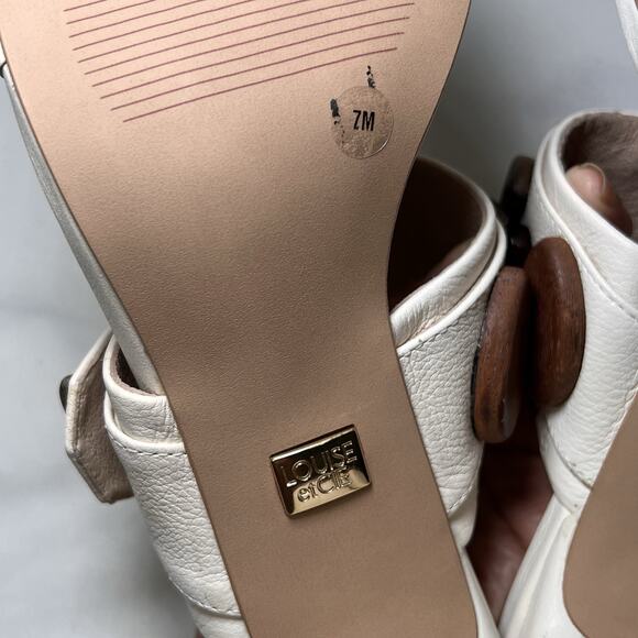 Louise et Cie Lalita Heels Size 7M White Leather Slide Sandals Embellished Boho - Picture 10 of 11